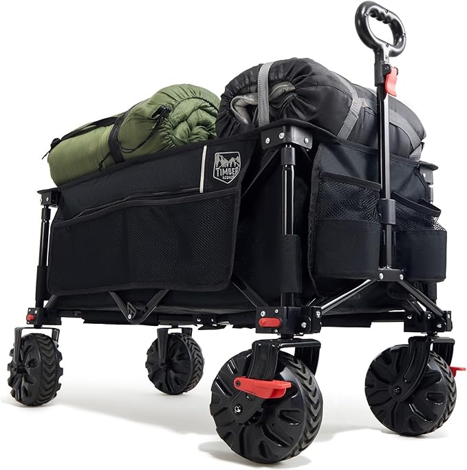 200L Folding Camping Wagon 100kg – Heavy Duty Beach & Garden Trolley Black