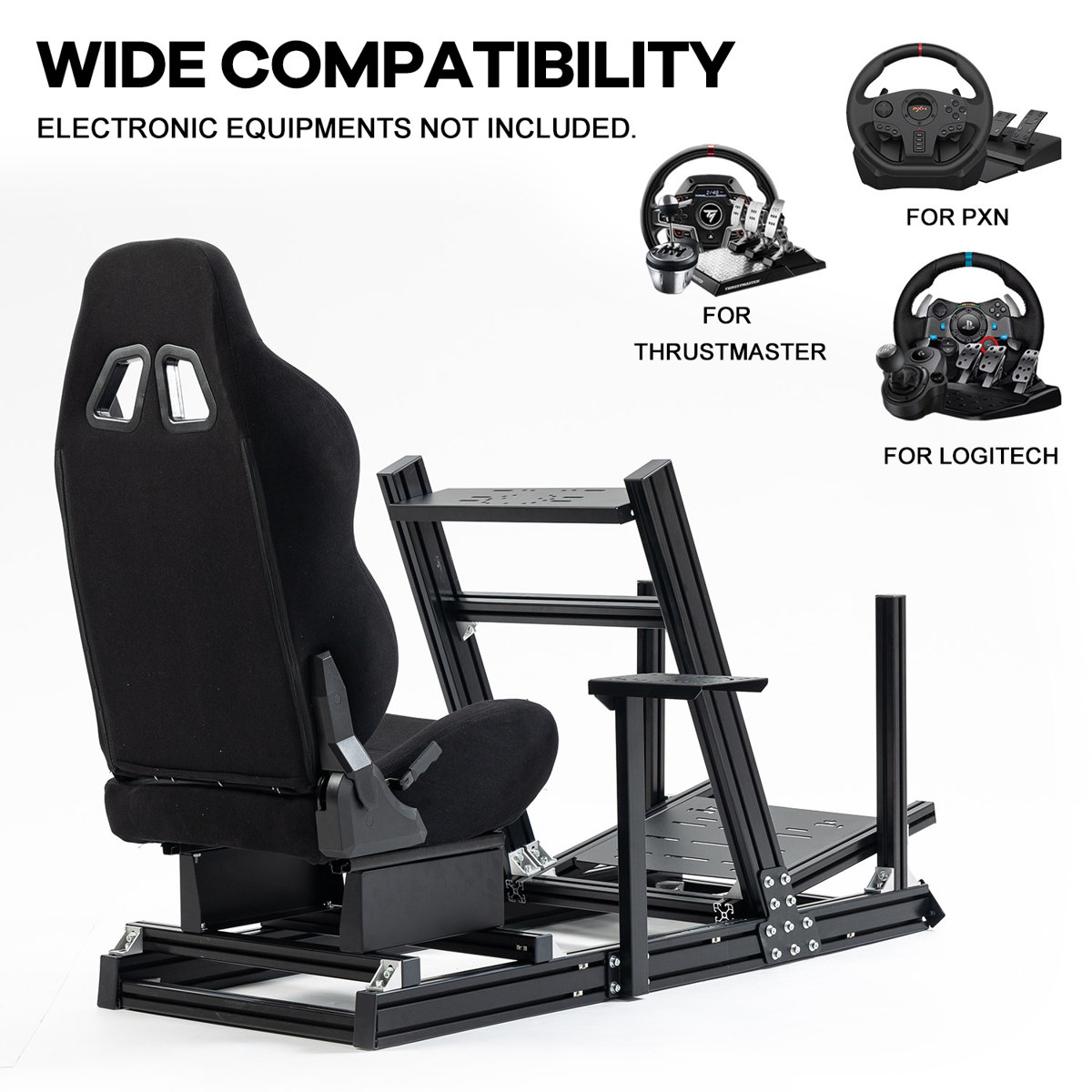 Anman Racing Simulator Cockpit Aluminum with Black Seat