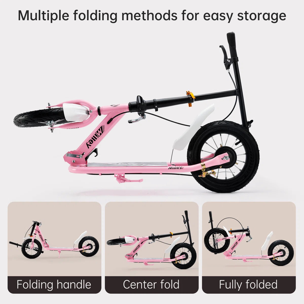 Bruce&Shark Foldable Kick Scooter with 12 Inch Pneumatic Tyres & Dual Brakes