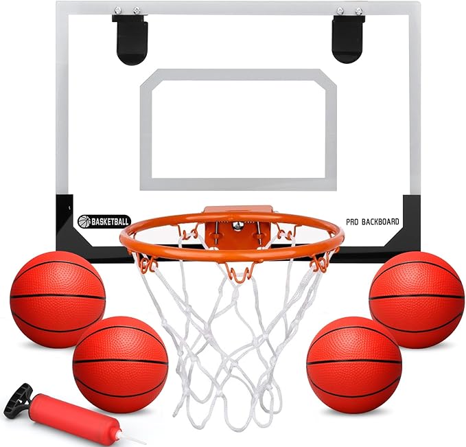 HoopMaster Indoor Mini Basketball Set – Over-Door Hoop with 4 Balls