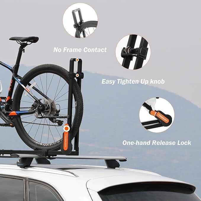Roof Mount Bike Rack for Car – Upright Bicycle Carrier with Ratchet Lock
